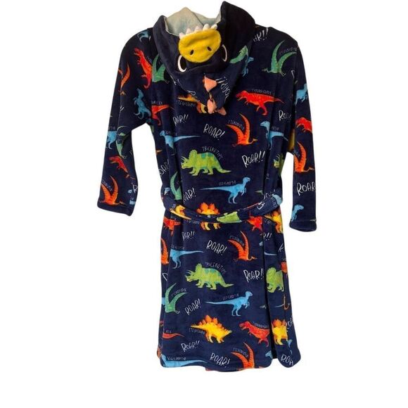 Giggling Getup Kids Dinosaur Hooded Plush Robe Blue Size L - Picture 6 of 11